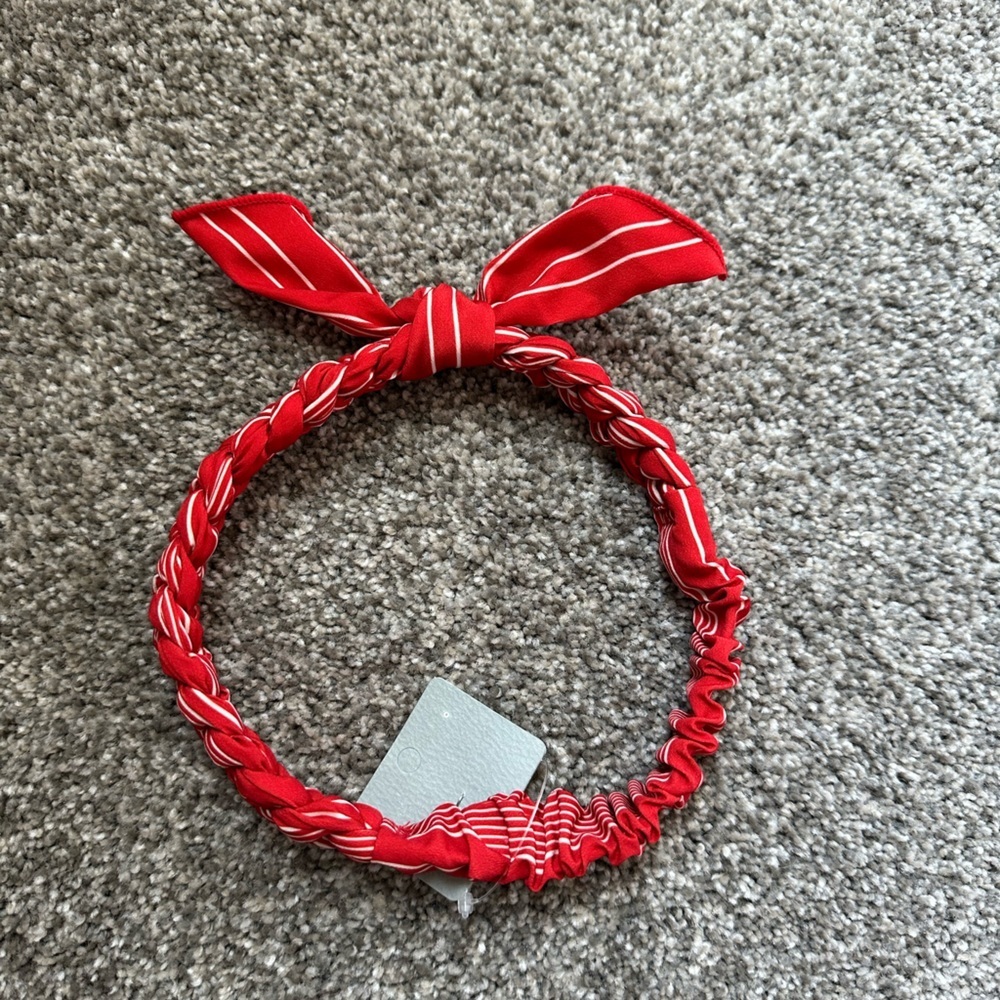 Boutique Braided Headband w/Bow Knot Elastic Wrap Around Red & White One Size - Picture 4 of 9
